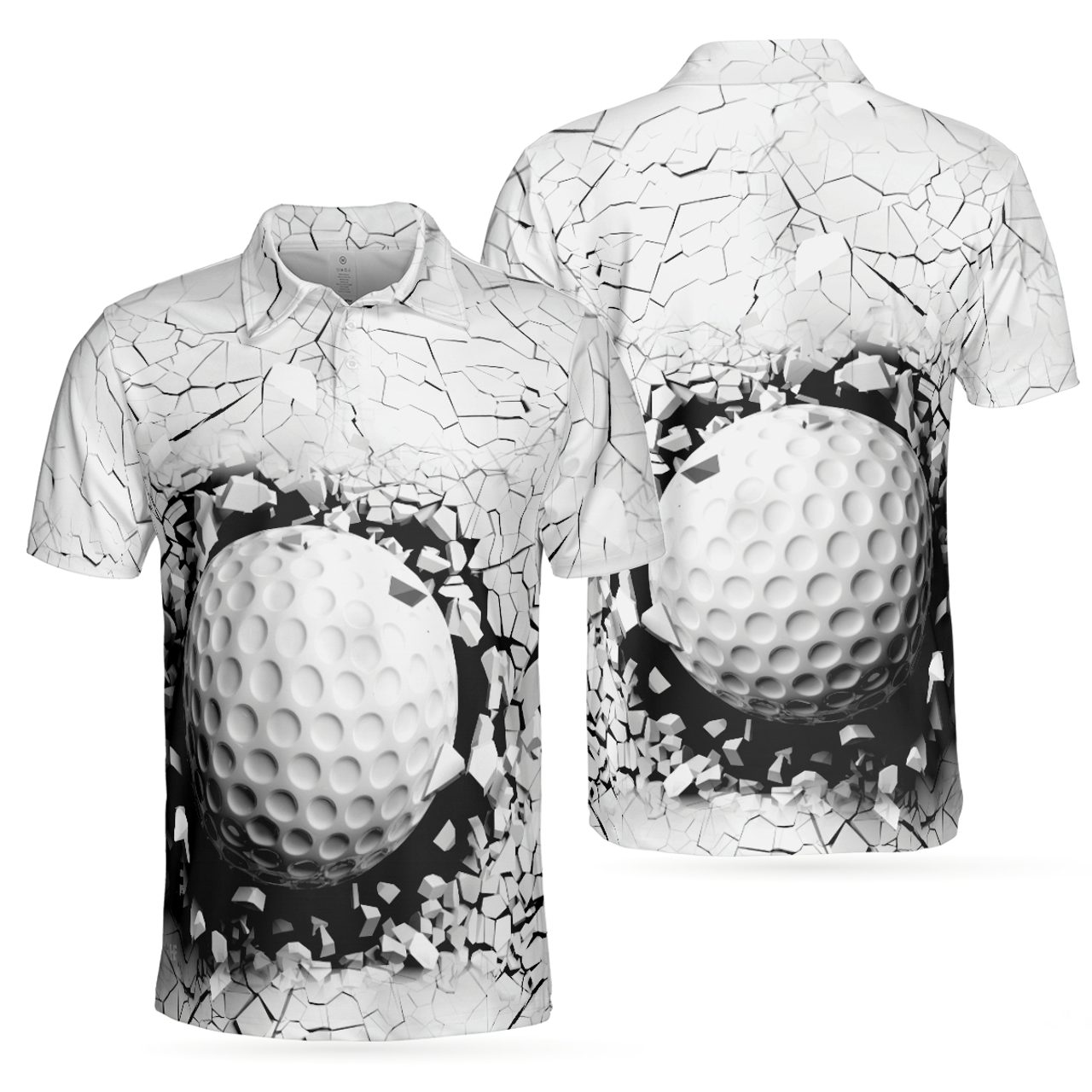 Golf Ball Breaking Black and White Cracking Pattern Men's Polo Shirt