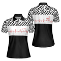 Customized Bowling Heartbeat Zebra Pattern Short Sleeve Women's Polo Shirt S-5XL