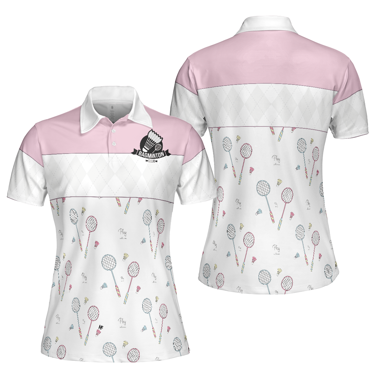 Badminton Short Sleeve Women Polo Shirt, White And Pink Badminton Shirt For Women - Perfect Gift For Women, Ladies Women' s Polo Shirt S -5XL
