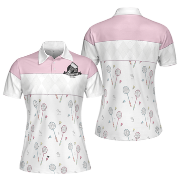 Badminton Short Sleeve Women Polo Shirt, White And Pink Badminton Shirt For Women - Perfect Gift For Women, Ladies Women' s Polo Shirt S -5XL
