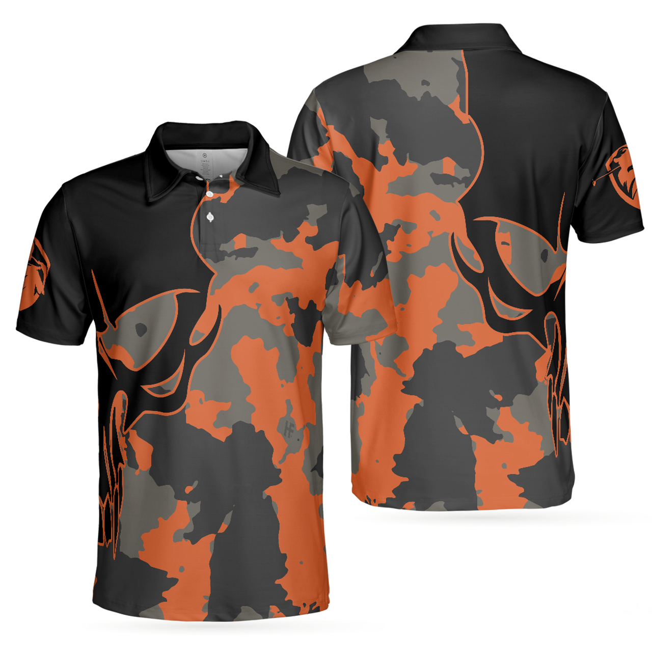 Skull Orange Camouflage Golf Polo Shirt for Men Men's Polo shirt