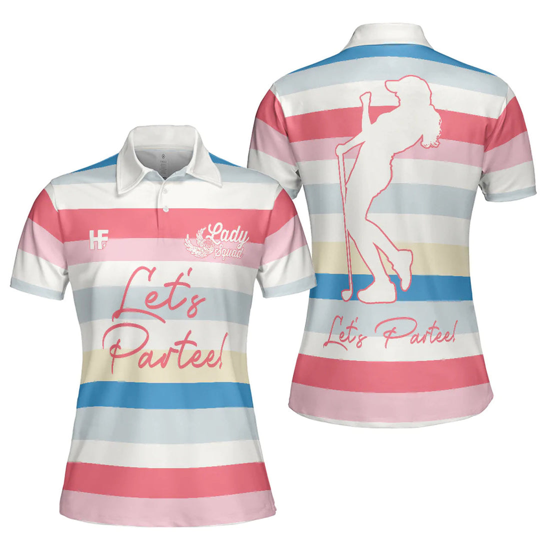 Girl Golf Let's Partee Shirt Horizontal Line Pattern Women's Polo Shirts S-5XL
