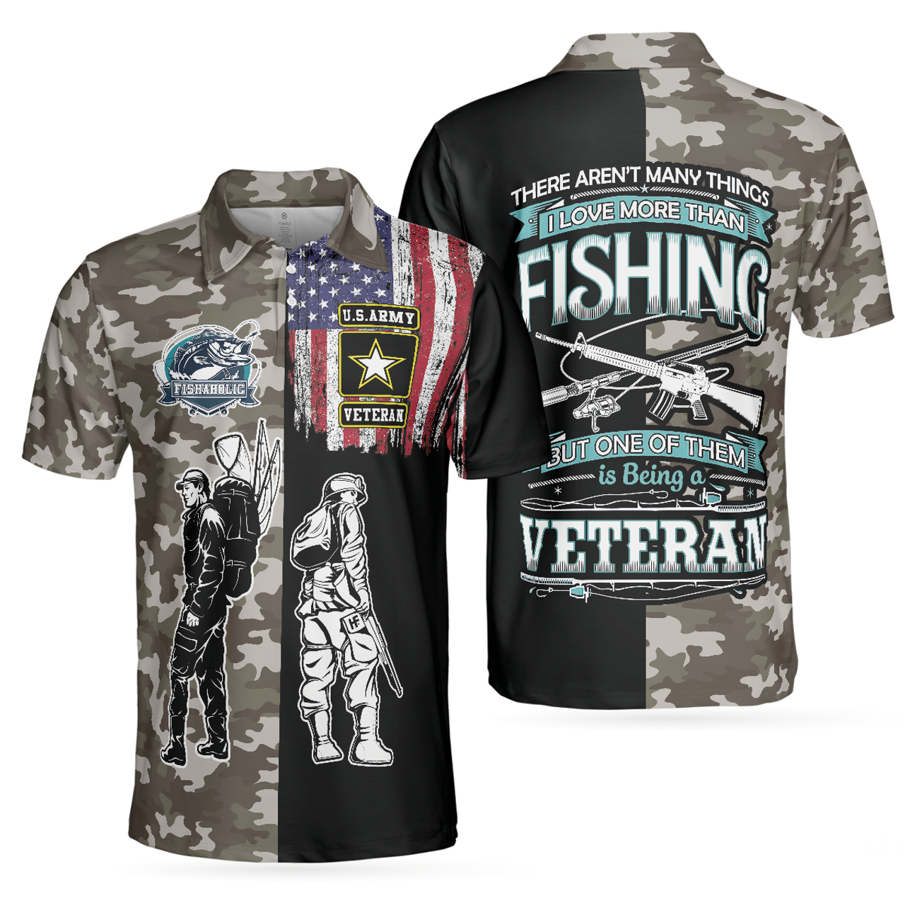 Veteran Fishing Shirt with American Flag Men's Polo Shirt
