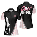 Golf Girl Black and Pink Plaid Pattern Golf Shirt Women Polo Shirt S-5XL
