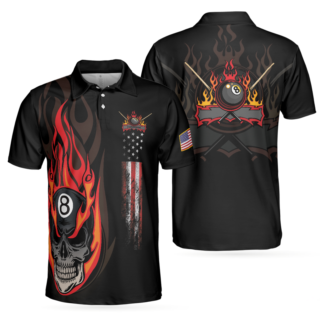 Flame Skull American Flag Shirt Gift For Pool Players Men's Polo Shirt S-5XL