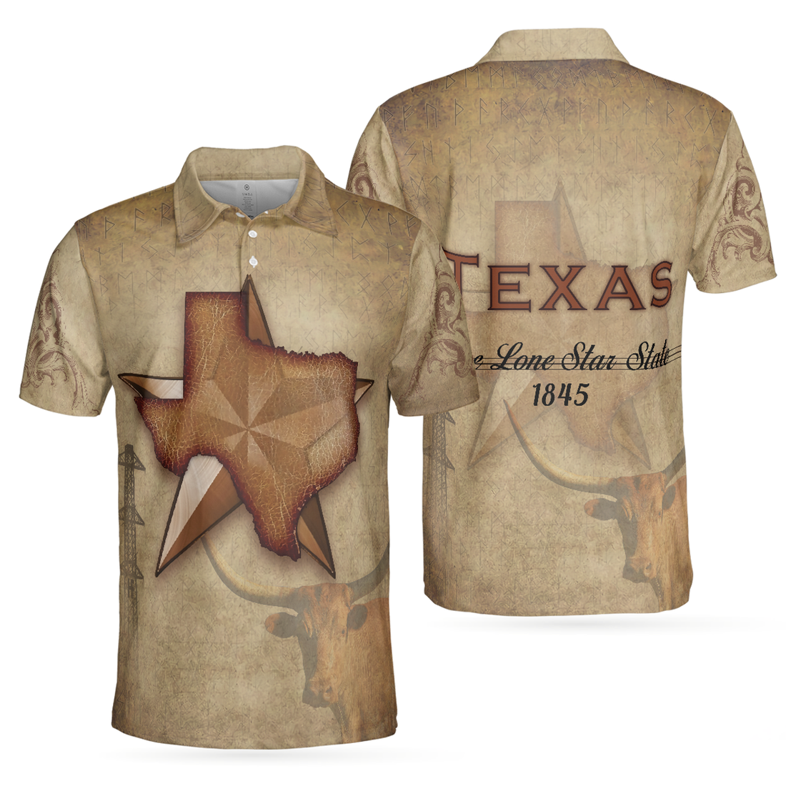 Texas The Lone Star State Map Longhorn Proud Gift Men's Polo Shirt S-5XL