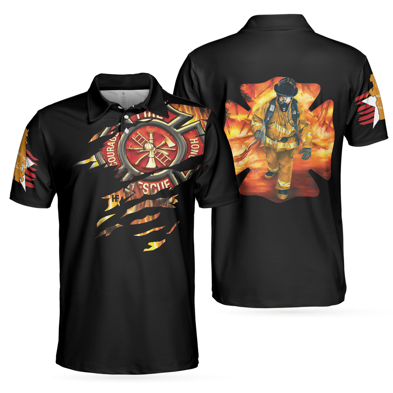 American Firefighter Black Shirt Cool Gift For Firefighters Men's Polo Shirt