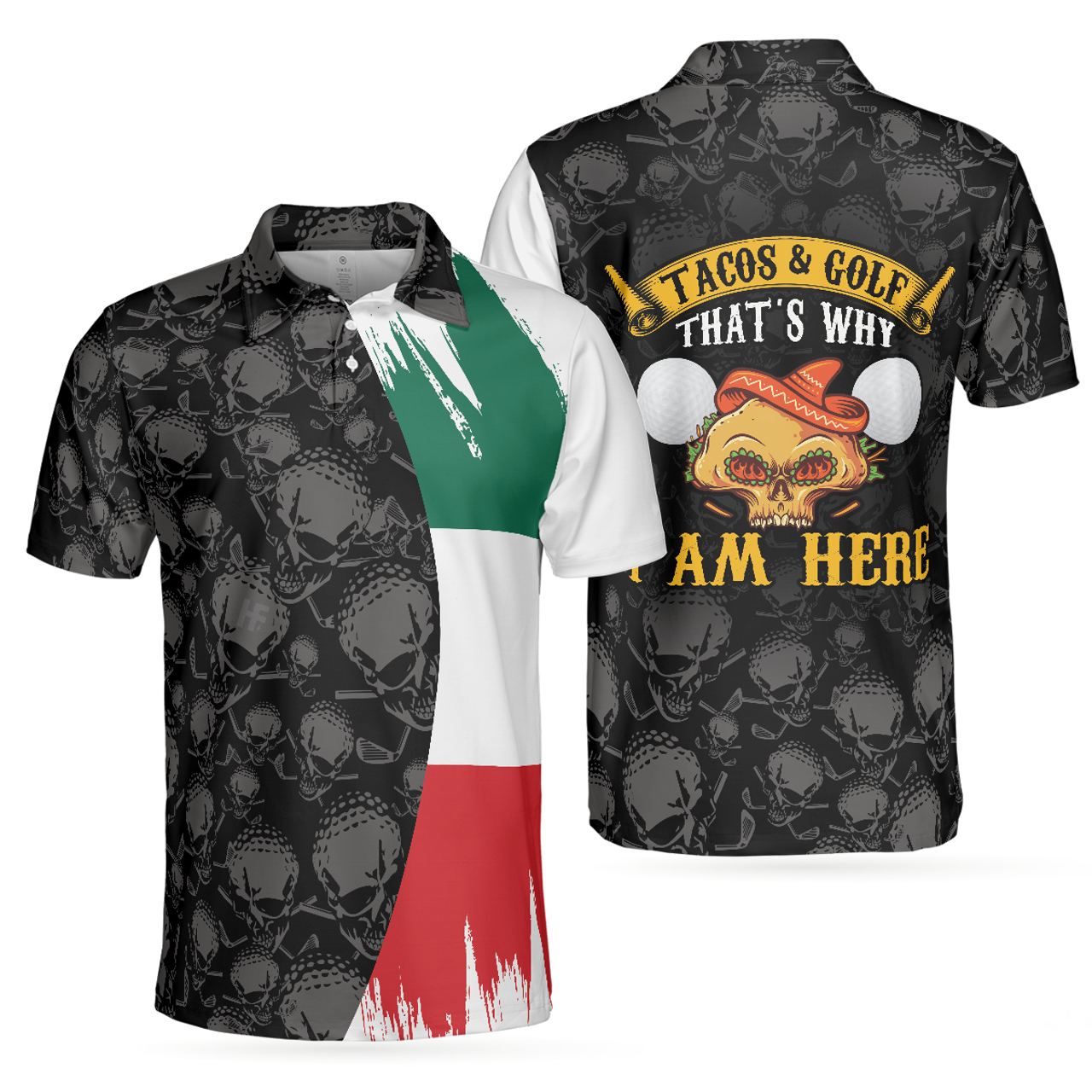 Tacos And Golf Skull Pattern Shirt Gift for Men Golfers Men's Polo Shirt S-5XL