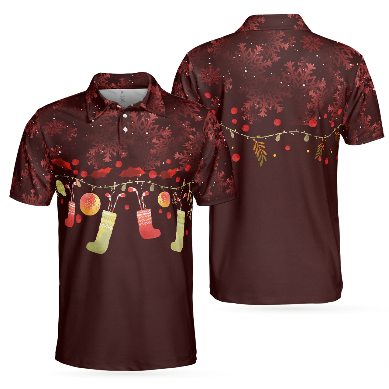 Red Christmas Pattern Short Sleeve Dry Fit Gift for Golf Lovers Men's Polo Shirt