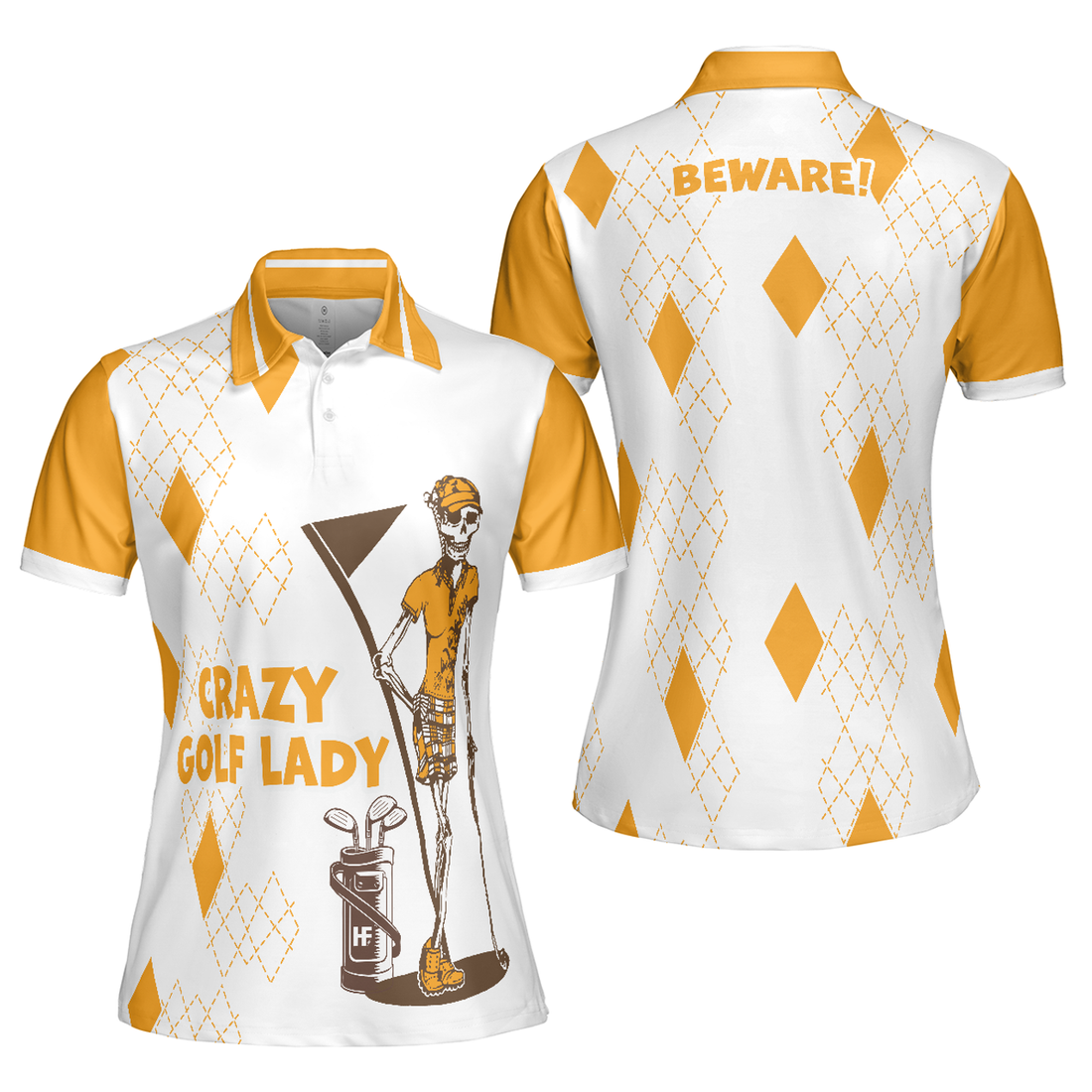 Crazy Golf Lady White Yellow Golf Shirt Women Polo Shirt S-5XL