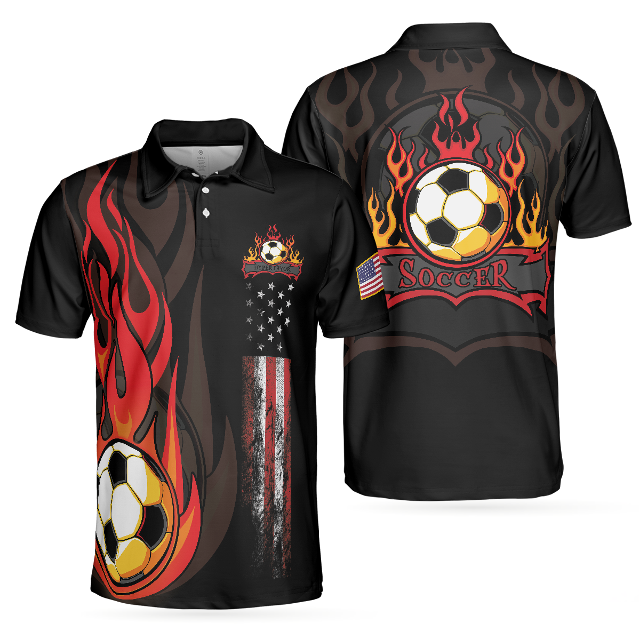Soccer Flame Short Sleeve Men's Polo Shirt Black American Flag Men's Polo Shirt