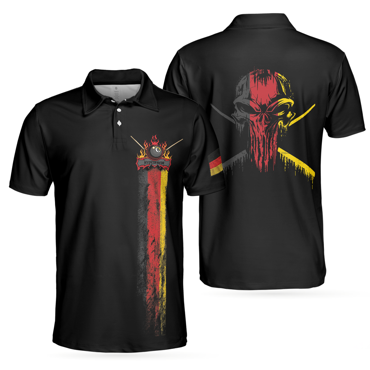 Skull German Flag Master Baiter Golf Black Wet Paint Best Golf Men's Polo Shirt