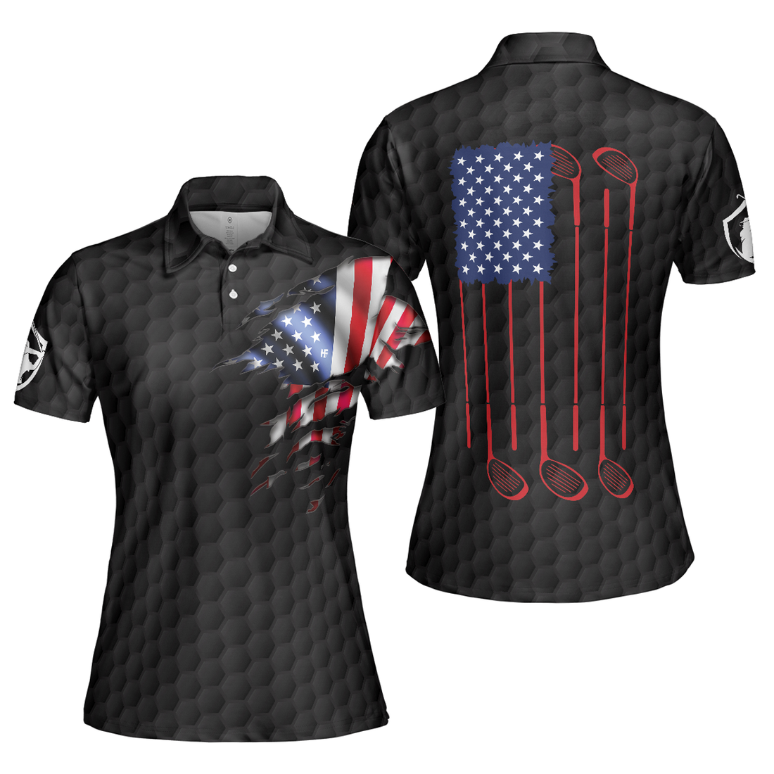 American Women Golfer Black Version Golf Short Sleeve Women Polo Shirt, American Flag Ladies Golf Shirt, Gift For Golfers Women' s Polo Shirt S -5XL