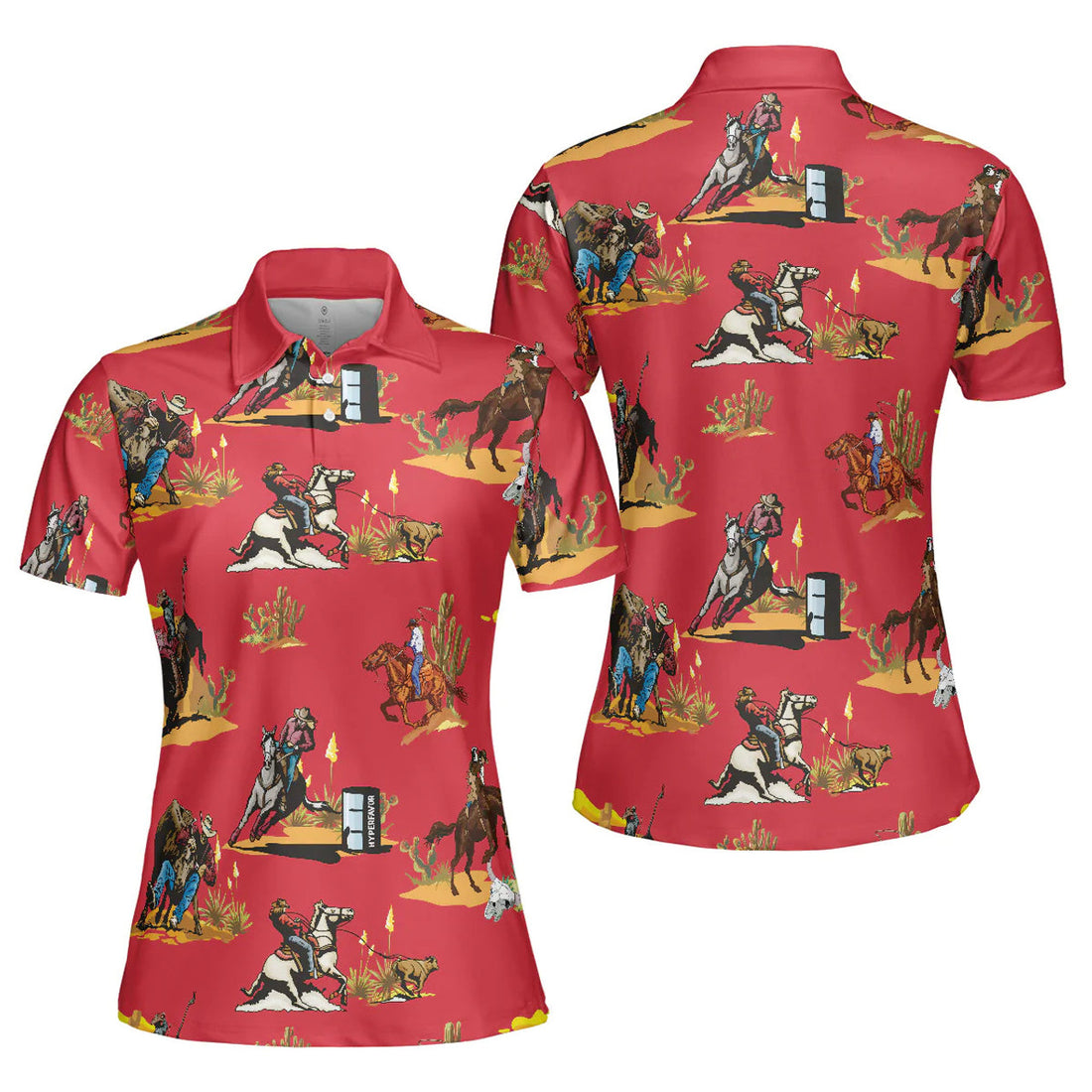 Rodeo Seamless Pattern Red Cowboy with Sleeves for Female Women's Polo Shirts S-5XL