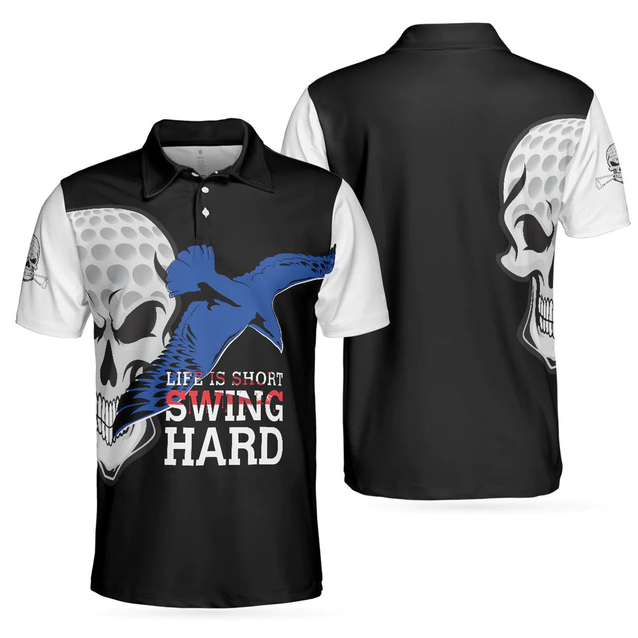 Life is Short Swing Hard Skull Albatross Golf Gift Men's Polo Shirt S-5XL