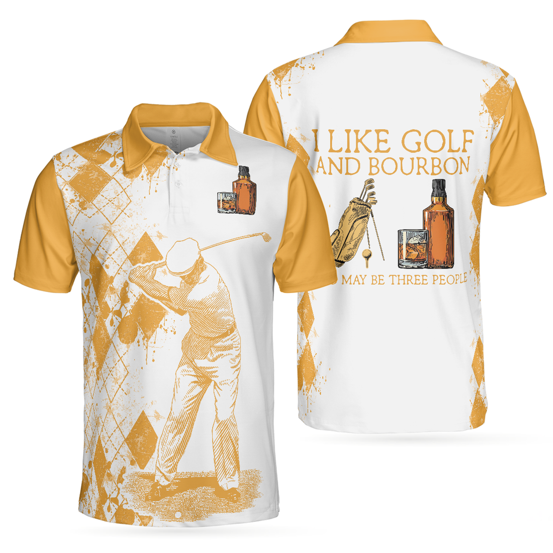 Argyle Pattern Golf and Wine Funny Shirt for Male Players Men's Polo Shirt S-5XL