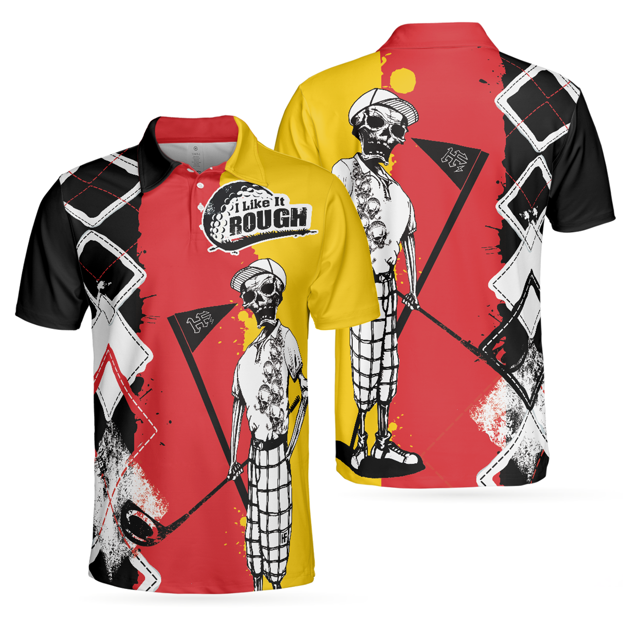 Golf I Like It Rough German Flag Argyle Skeleton Funny Golf Men's Polo Shirt