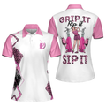 Pink Leopard Pattern Golf Grip It Rip It Sip It Sleeve Women's Polo Shirts S-5XL