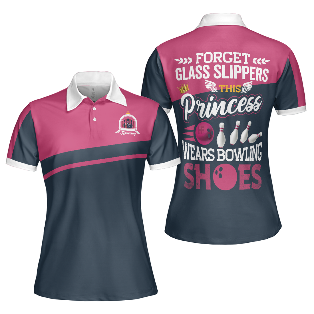 Custom Name Princess Wears Bowling Shoes Women's Polo Shirt S-5XL