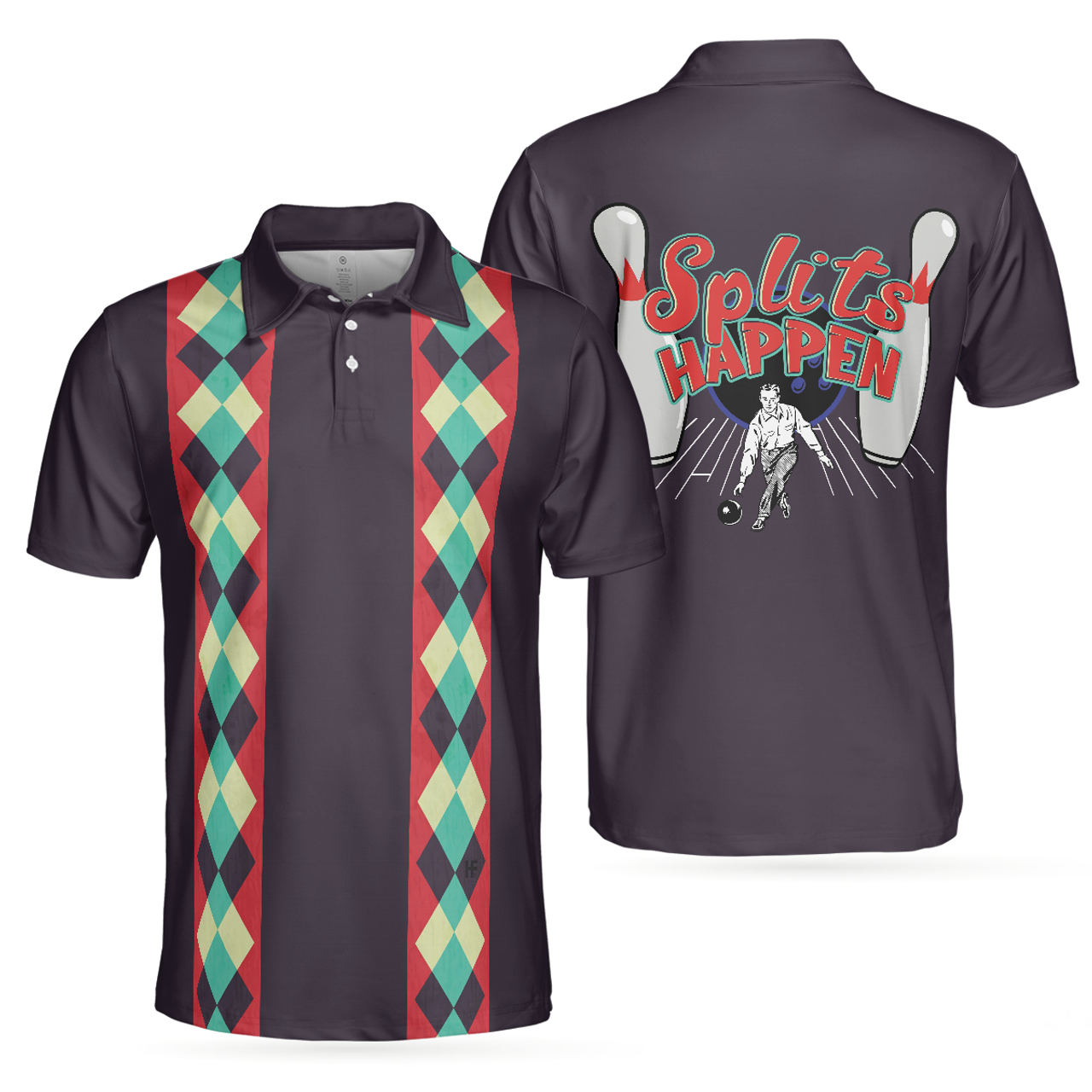Splits Happen Bowling Plaid Pattern Gift for Men Bowlers Men's Polo Shirt S-5XL
