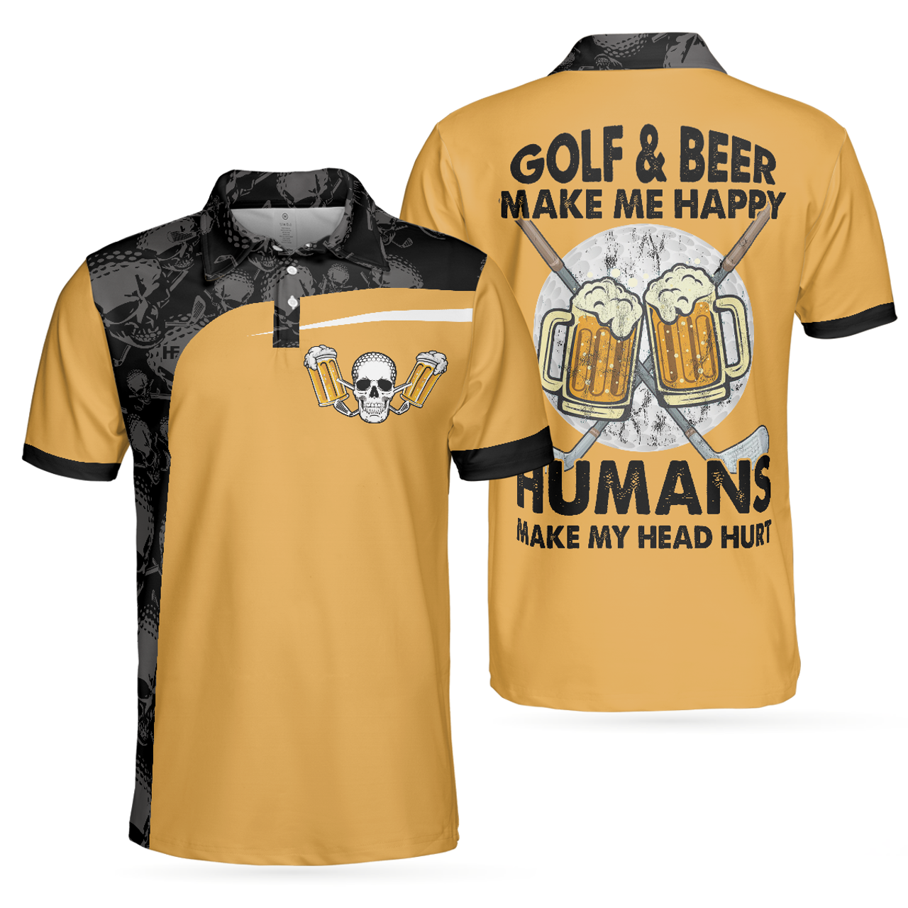 Funny Drinking Golf Beer Makes Me Happy Best Golf Shirt Men's Polo Shirt