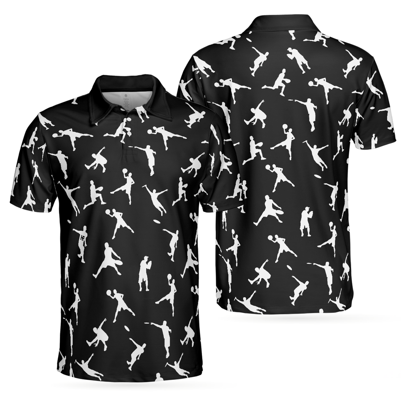 Silhouette Playing Disc Golf Black And White Pattern Men's Polo Shirt S-5XL