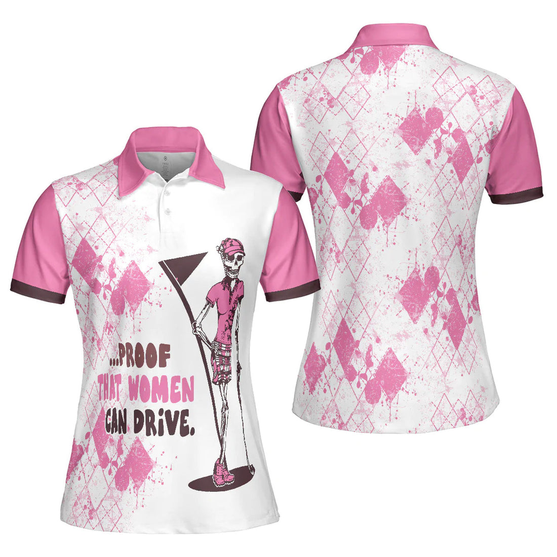Mrs Bones Pink Argyle Golf Shirt Women Can Drive Women Polo Shirt S-5XL