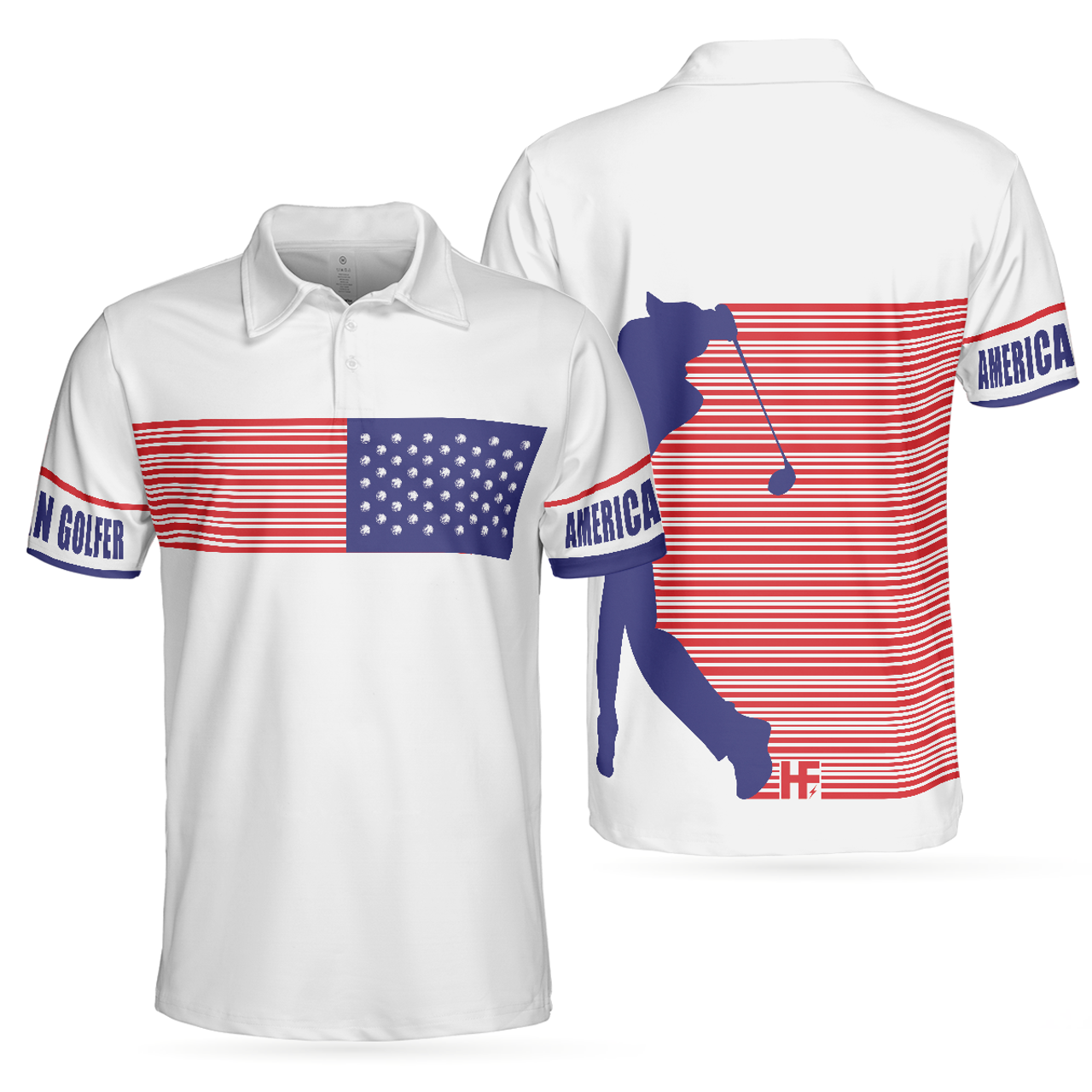 American Golfing Shirt Strips Barcode American Flag Patriotic Men's Polo Shirt