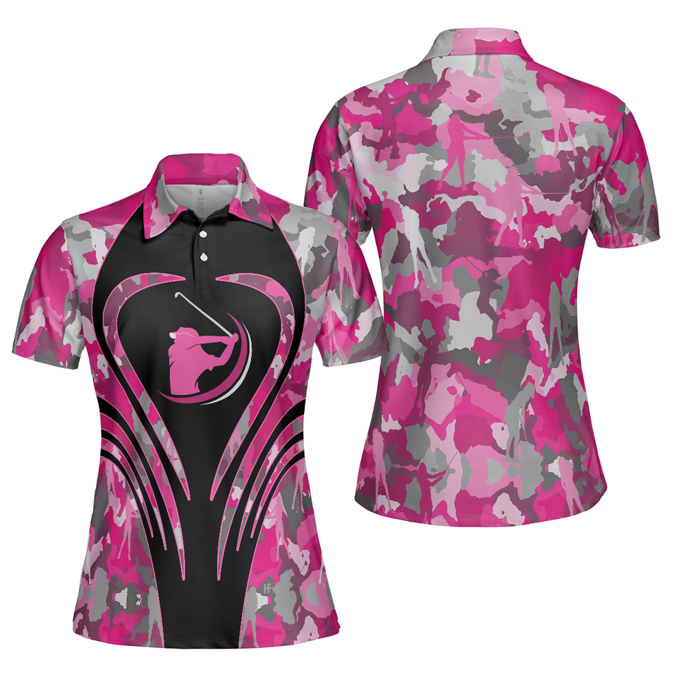 Golf Girl Pink Camouflage Pattern Unique Gift for Ladies Women's Polo Shirts S-5XL