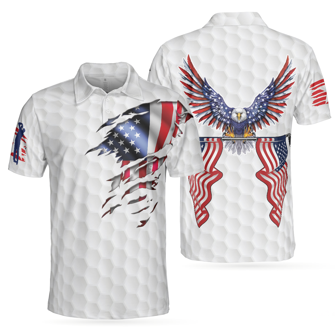 American Eagle Flag Golf Short Sleeve Shirt For Golfers Men's Polo Shirt S-5XL