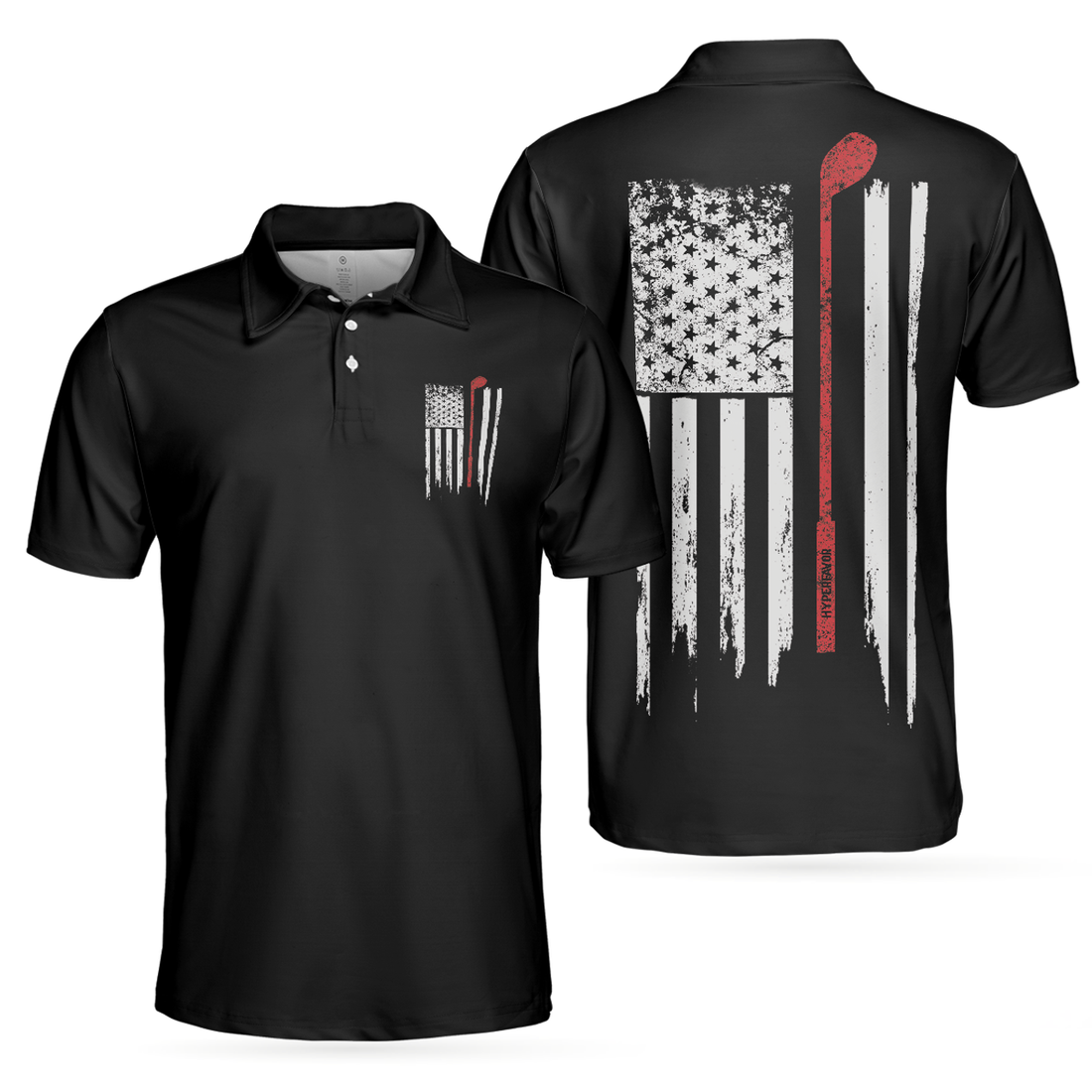 Black White American Flag Clubs Patriotic Short Sleeve Men's Polo Shirt S-5XL