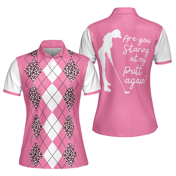 White and Pink Argyle Golf Are Staring at My Putt Again Women's Polo Shirts S-5XL