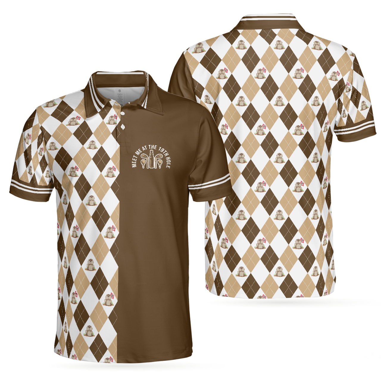 Argyle Pattern Gopher Meet Me At The 19th Hole Short Sleeve Men's Polo Shirt