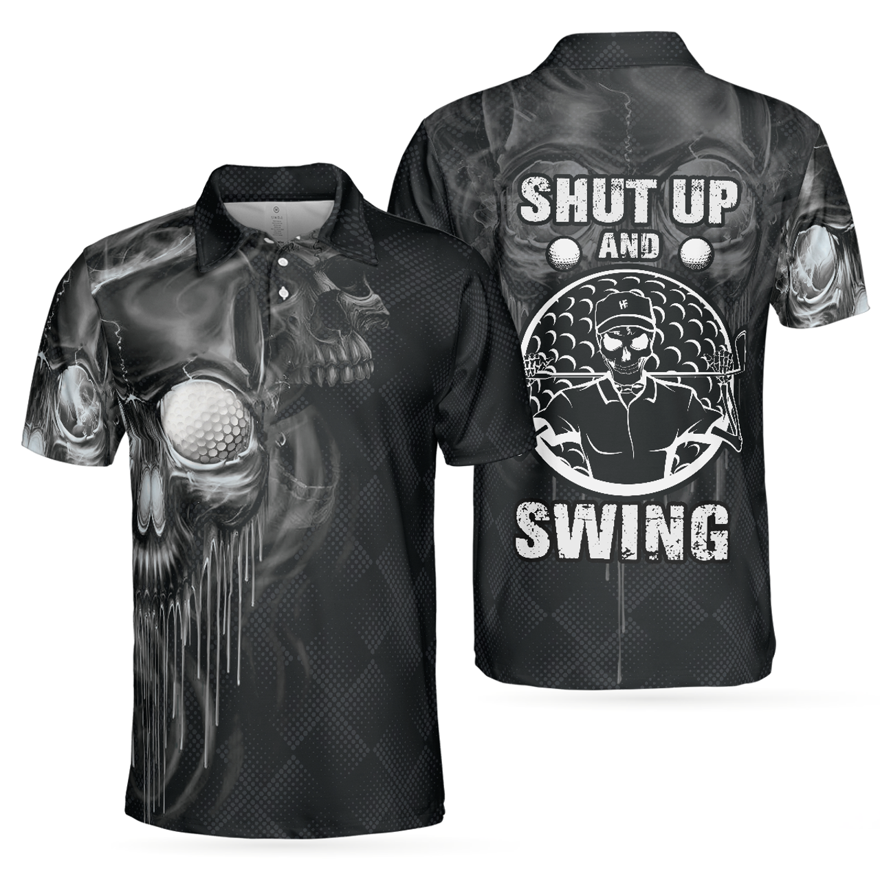 Scary Skull Golf Shut Up Shirt Best Halloween Gift for Golfers Men's Polo Shirt