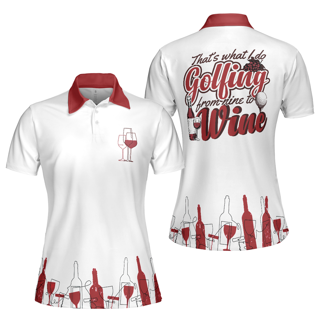 Golf Girl White Red for Wine Lovers Best Gift for Golfers Women's Polo Shirts S-5XL