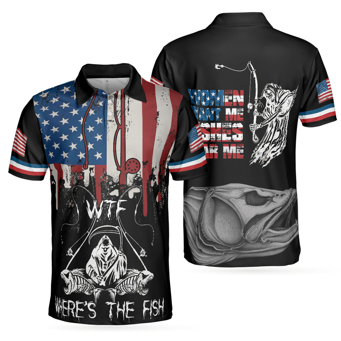Women Want Me Fishes Fear Me White Version Best Fishing Men's Polo Shirt S-5XL