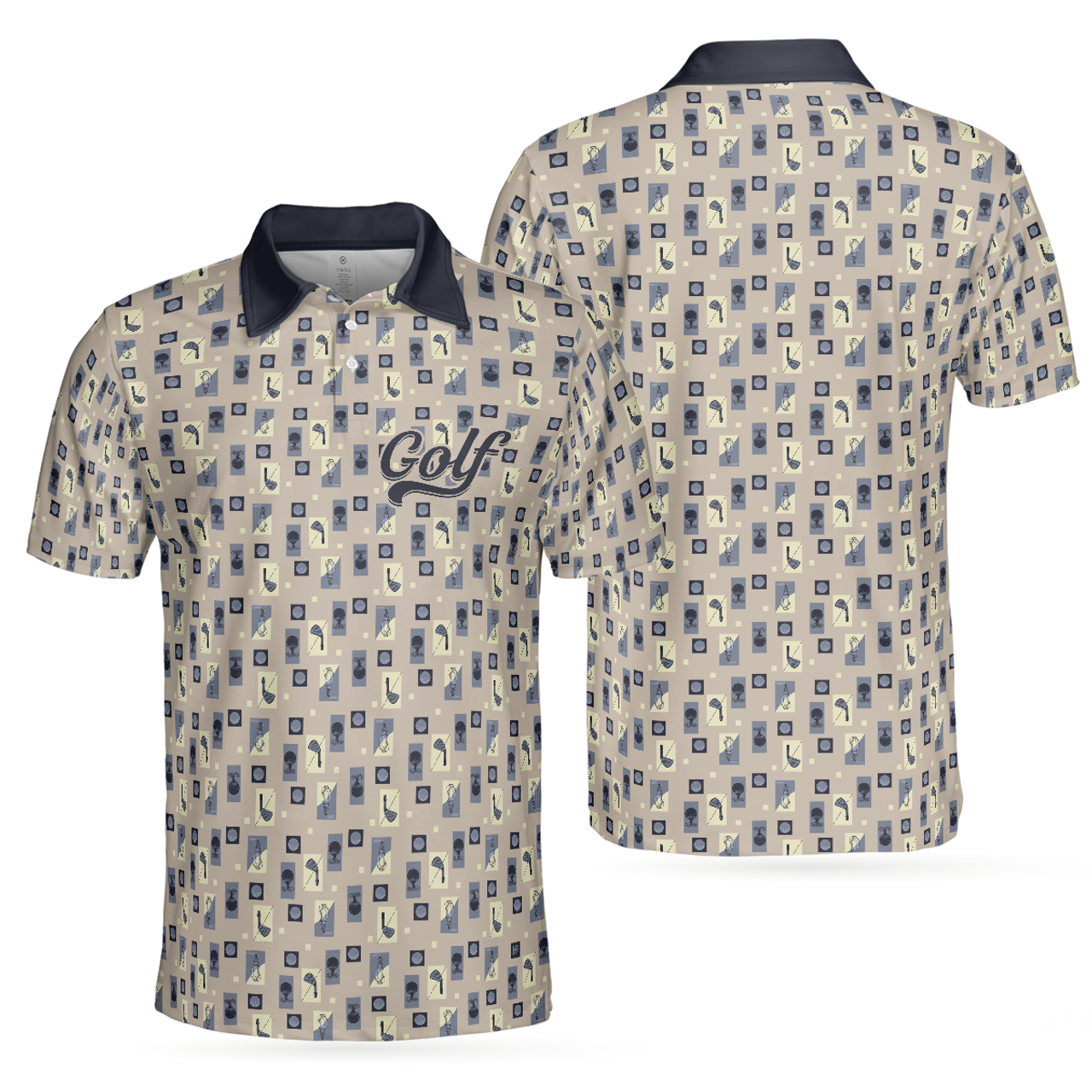 Golf Objects Pattern Short Sleeve Golf Tee And Club Design Men's Polo Shirt