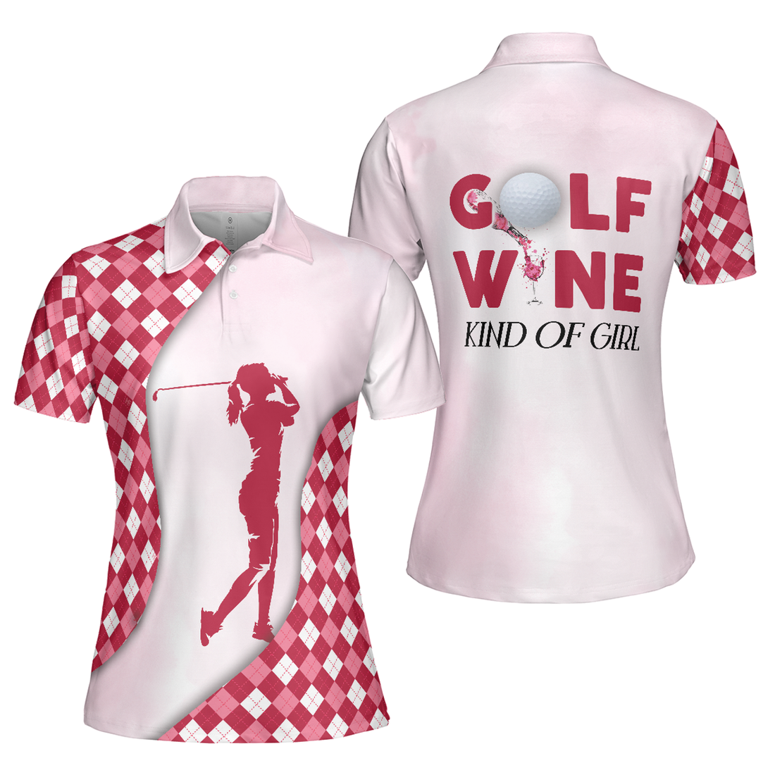 Pink Pattern Golf And Wine Kind Of Girl Short Sleeve Shirt Women's Polo Shirts S-5XL