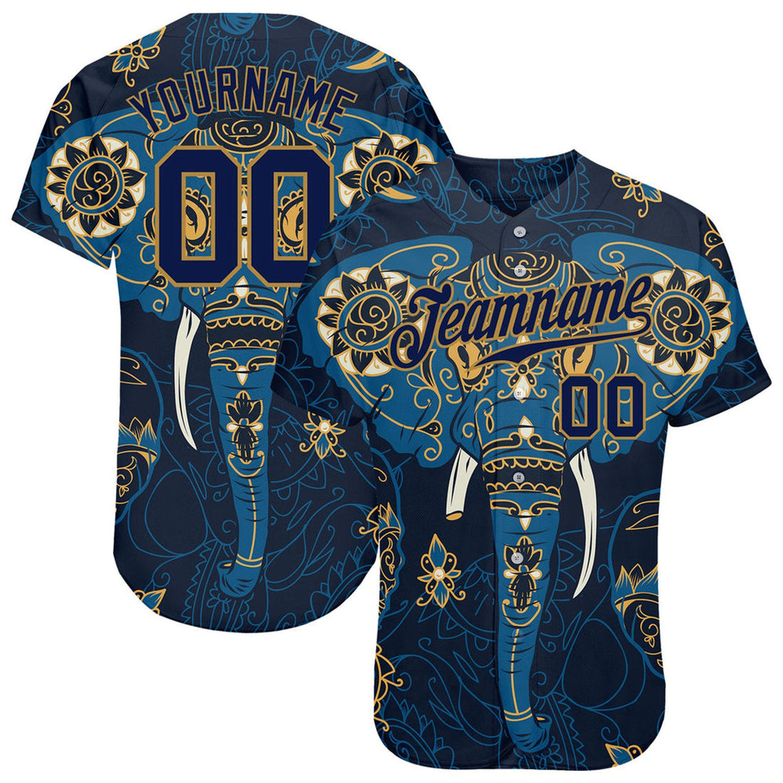 Custom Navy Old Gold Elephant Baseball Jersey S-5XL