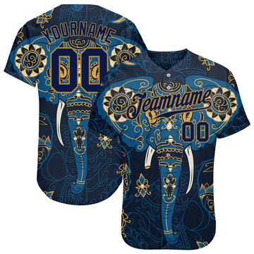 Custom Navy Old Gold Elephant Baseball Jersey S-5XL