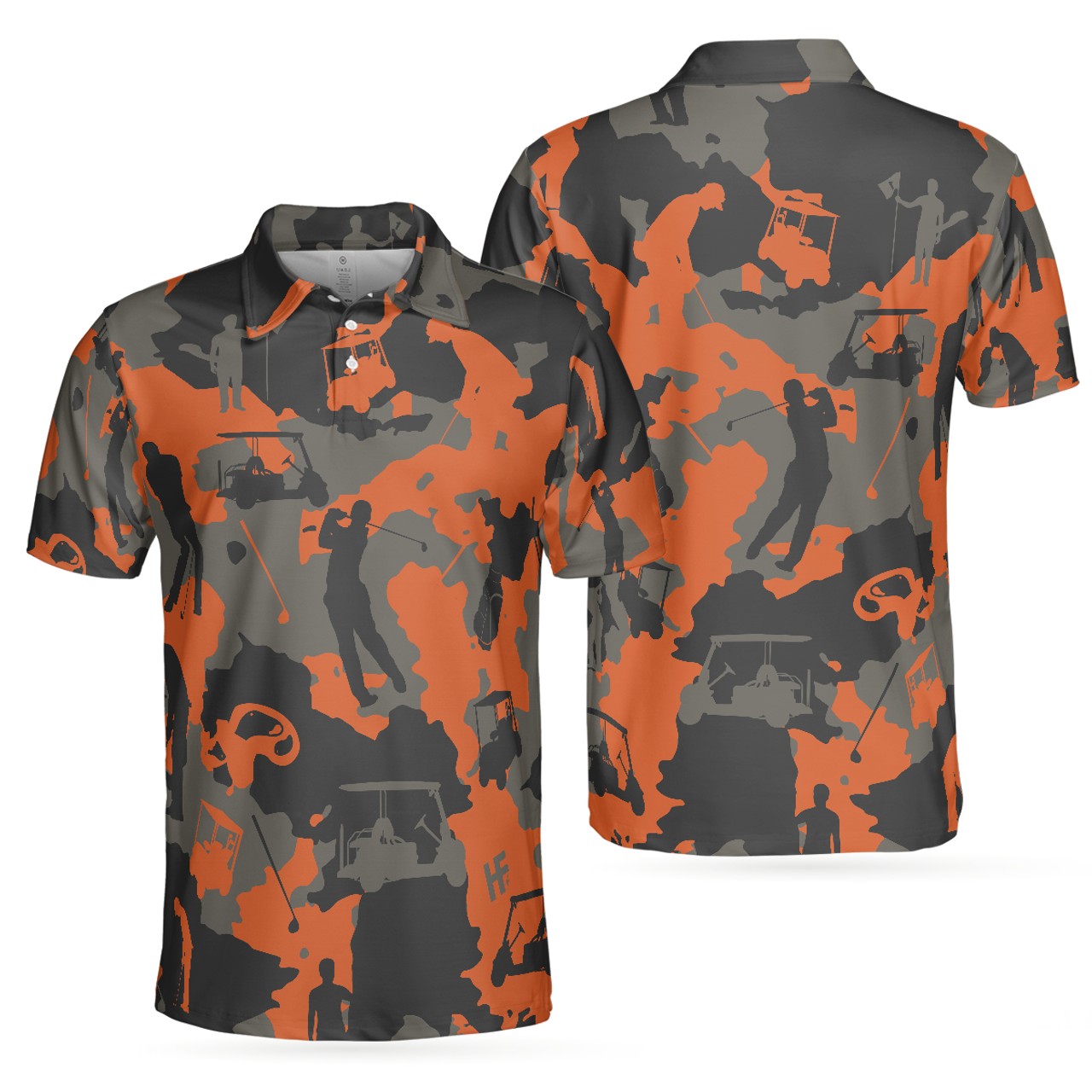 Orange Camouflage Golf Shirt Golfer Silhouette Pattern Men's Polo Shirt S-5XL