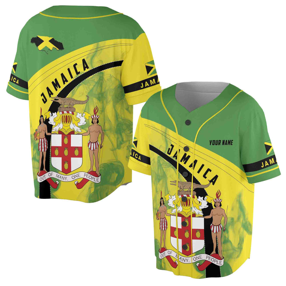 Custom Name Jamaica Flag Coat Of Arms Of Jamaica Patriotic Baseball Jersey S-5XL