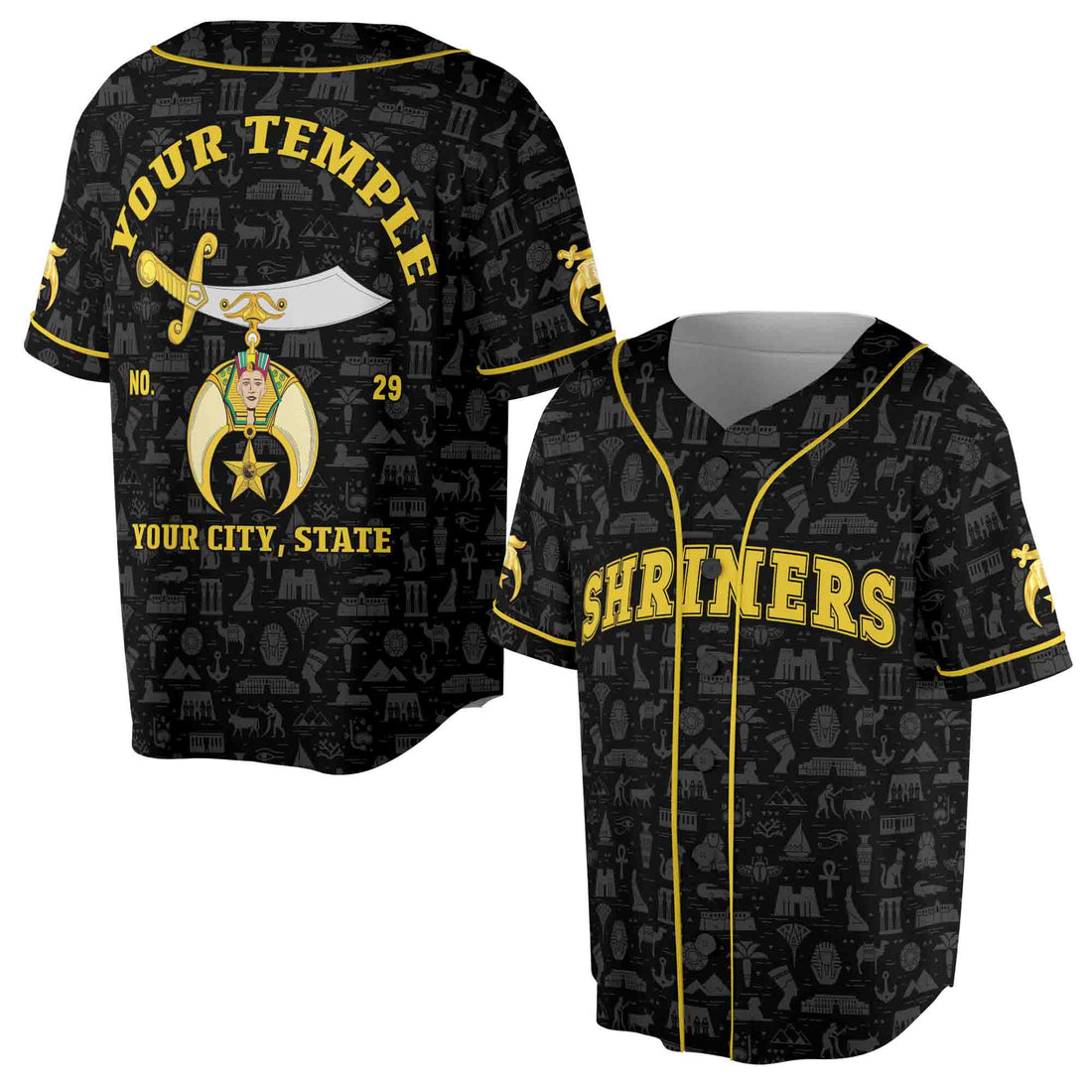 Custom Name Temple Shriners Noble Ancient Egypt Freemason Baseball Jersey S-5XL