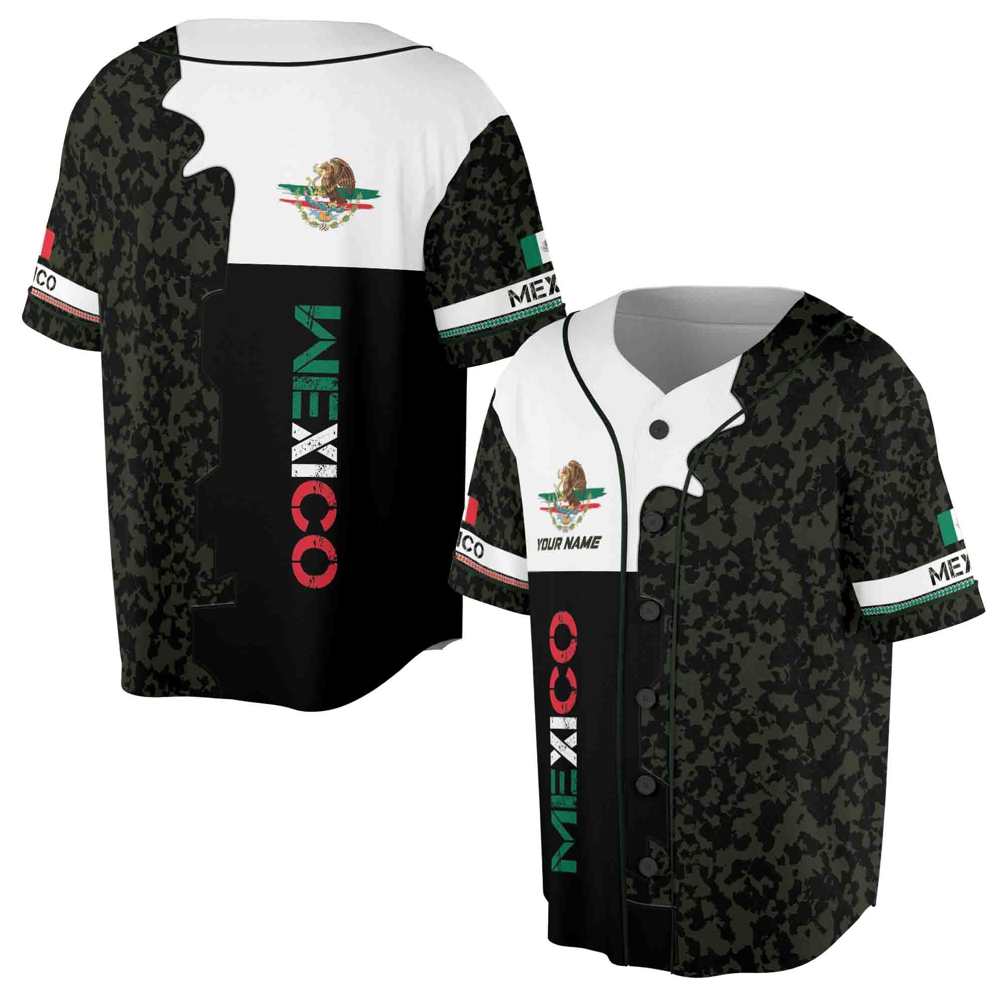 Custom Name Coat Of Arms Mexico Flag Military Eagle Smoke Baseball Jersey S-5XL