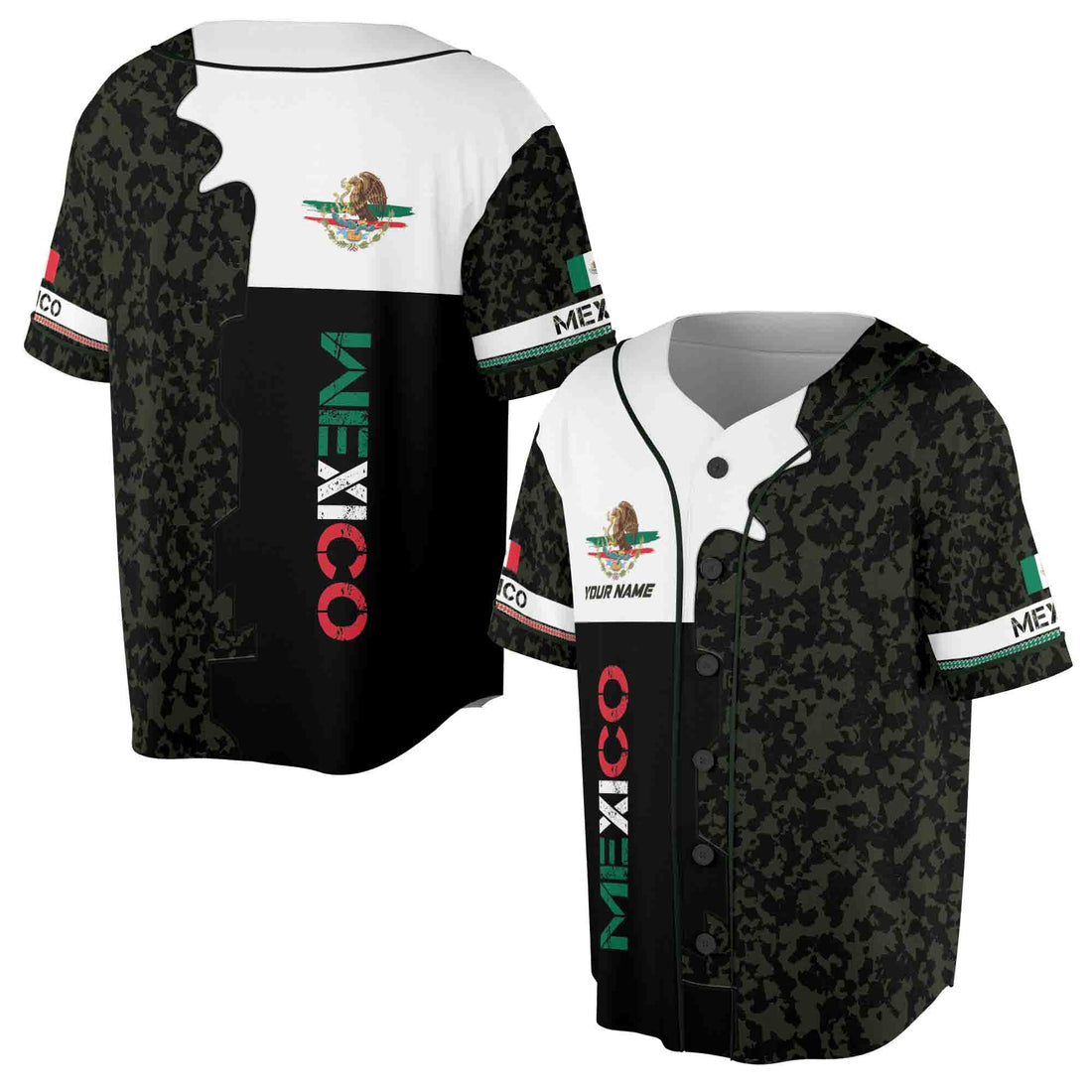 Custom Name Coat Of Arms Mexico Flag Military Eagle Smoke Baseball Jersey S-5XL