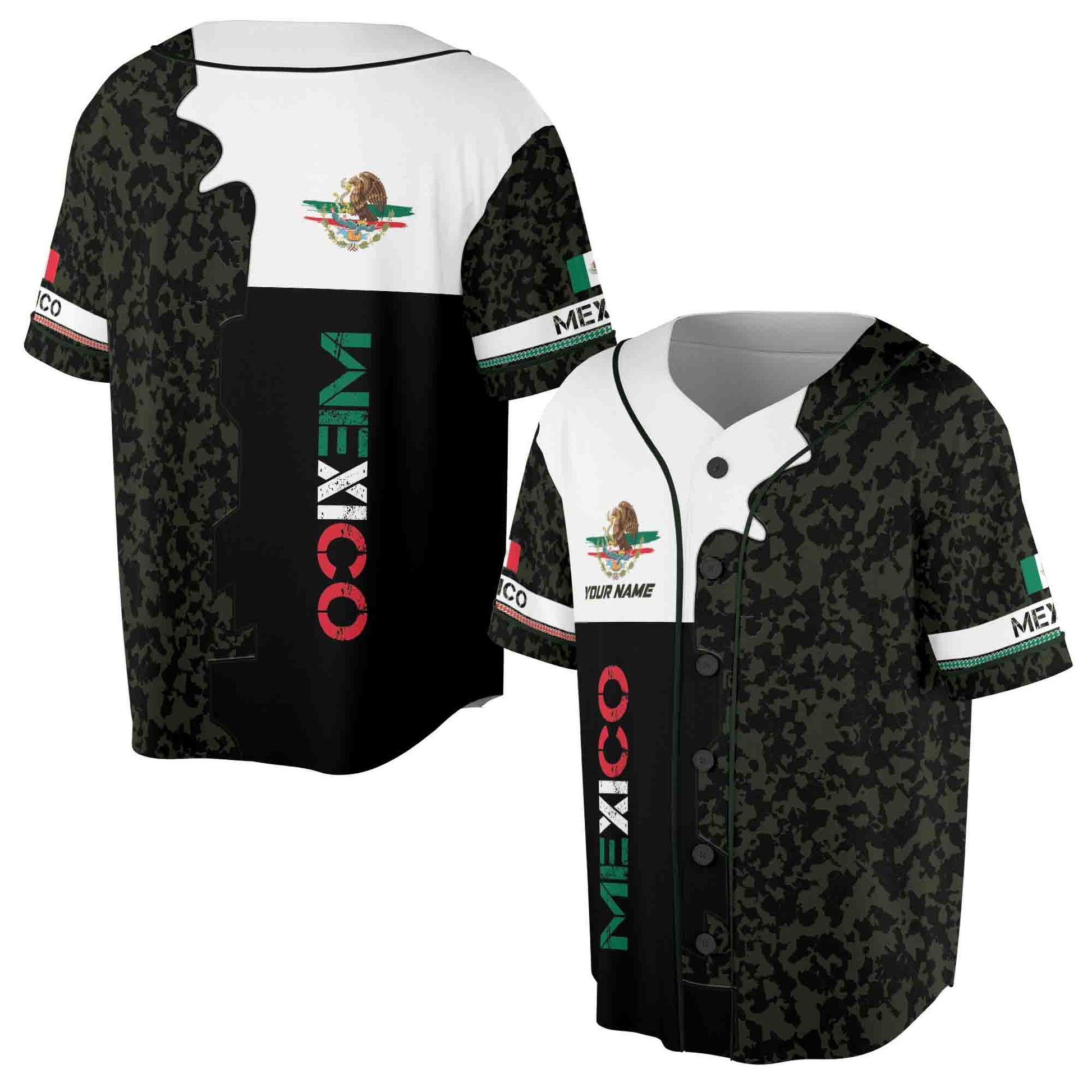 Custom Name Coat Of Arms Mexico Flag Military Eagle Smoke Baseball Jersey S-5XL
