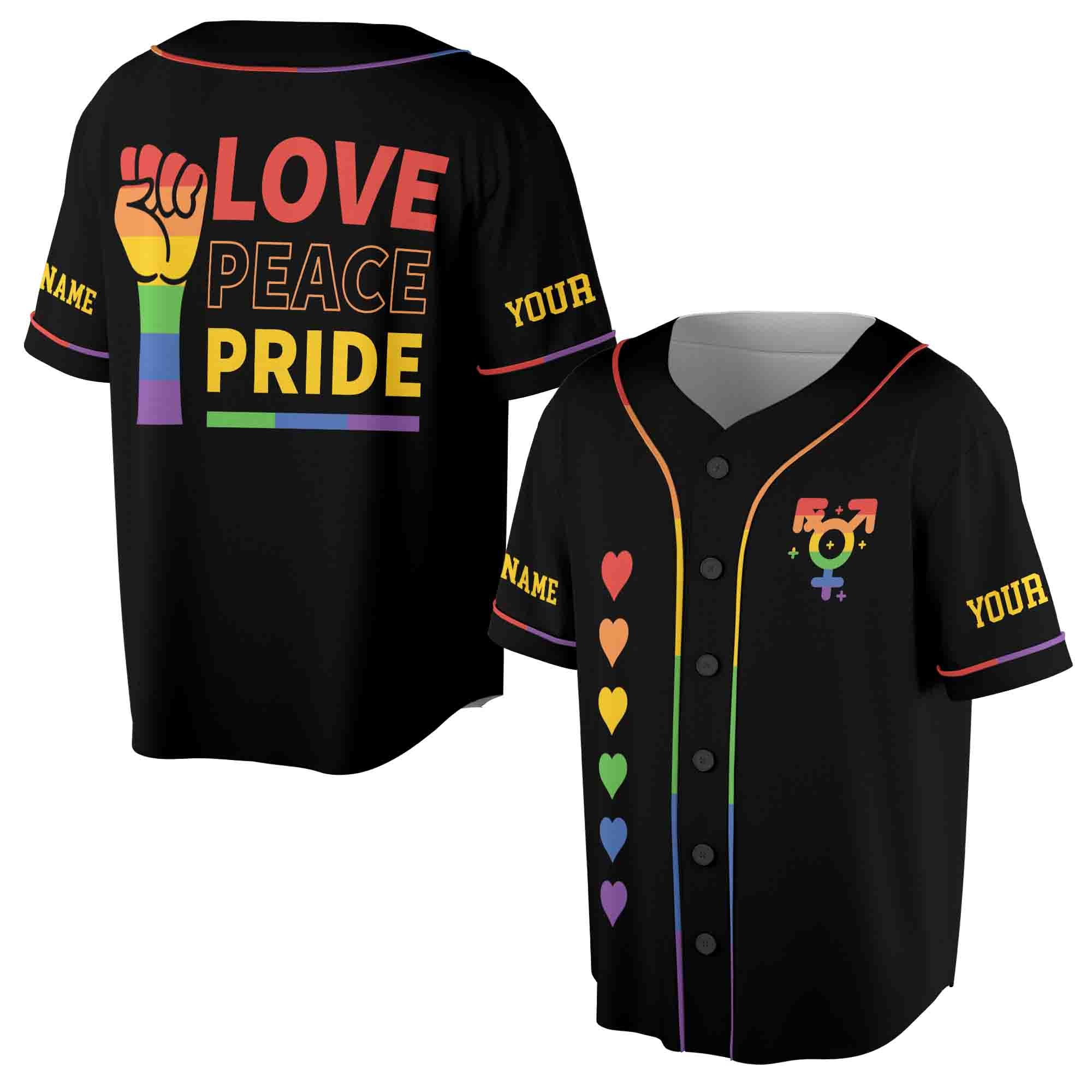 Customize Name Love Peace Pride Rainbow LGBT Pride Month Team Unisex Baseball Jersey S-5XL