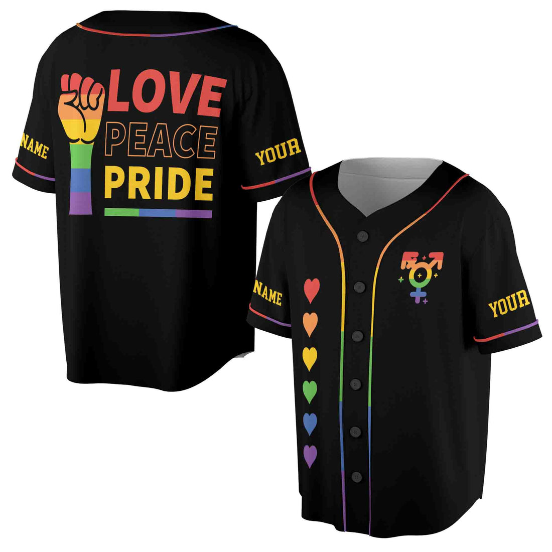 Customize Name Love Peace Pride Rainbow LGBT Pride Month Team Unisex Baseball Jersey S-5XL