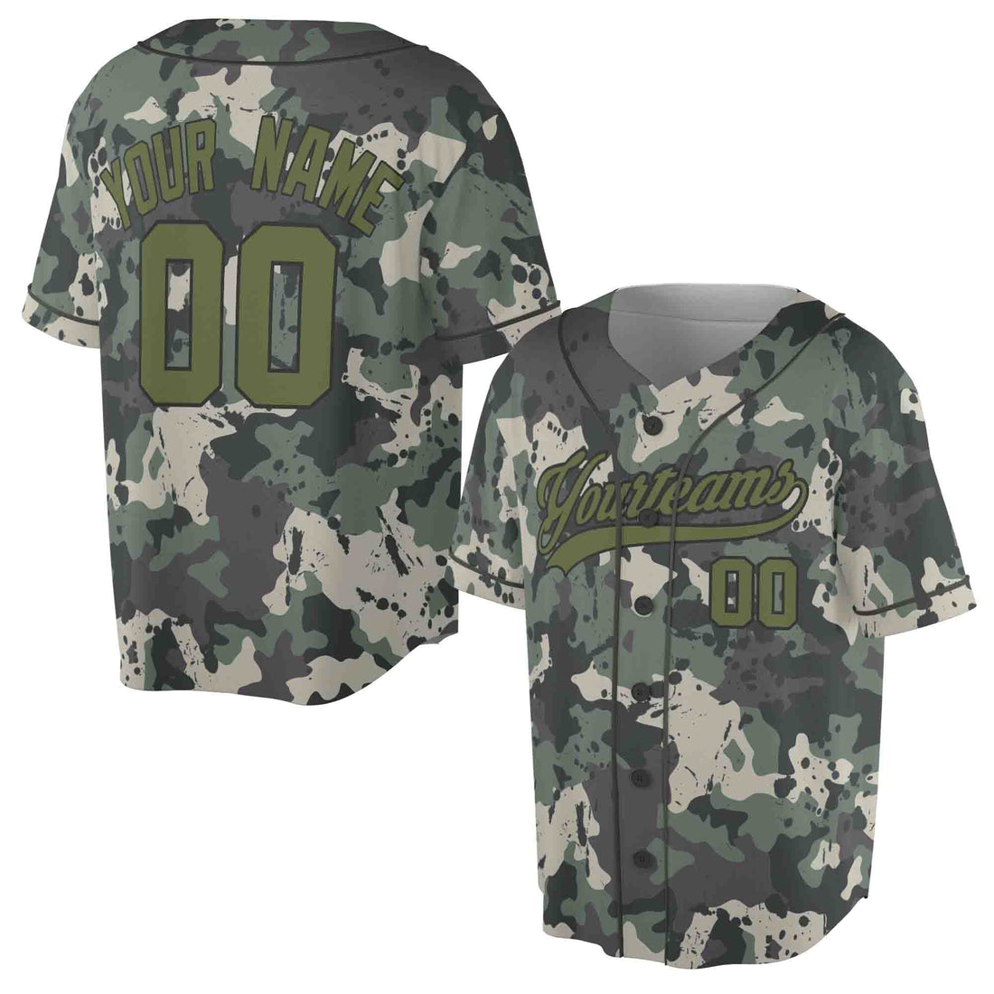 Customize Name Team Name Number Camouflage Olive-Black Baseball Jersey S-5XL