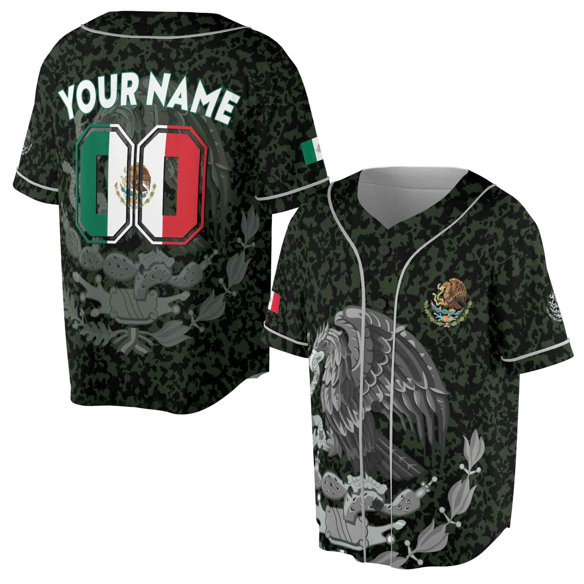 Custom Name Coat of Arms Of Mexico Flag Military Pattern Baseball Jersey S-5XL